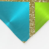 ターコイズとライムと金ゴールド正方形 フリースブランケット (角)