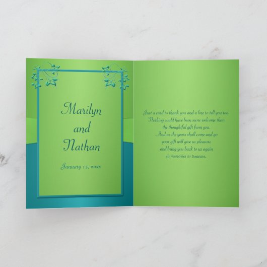 ターコイズとライムの花柄サンキューカード サンキューカード (内部)