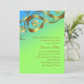 ターコイズとライム金ゴールドスターズフローリッシュ 招待状 (スタンド正面)