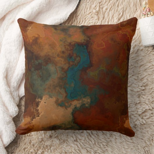 ターコイズとラストマーブル抽象芸術 クッション (ブランケット)