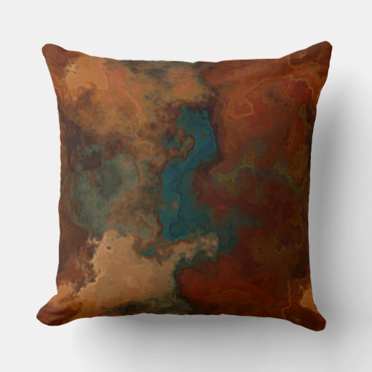 ターコイズとラストマーブル抽象芸術 クッション (正面)