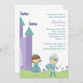 ターコイズとラベンダーのプリンセスとナイトの招待状 招待状 (正面/裏面)