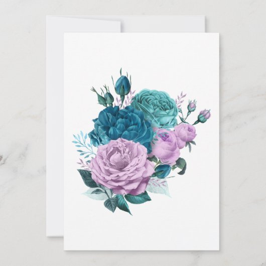 ターコイズとラベンダーの花のペアシャワー 招待状 (裏面)