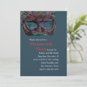 ターコイズとレッドオレンジのマスカレードパーティー招待状 招待状 (スタンド正面)