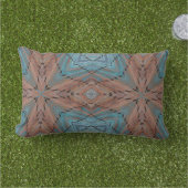 ターコイズと木材の幾何学的 アウトドアクッション (芝生)