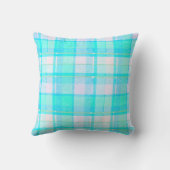 ターコイズと白い格子縞のパターン クッション (裏面)