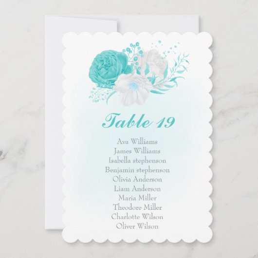 ターコイズと白い花のシーティンググラフカード (正面)