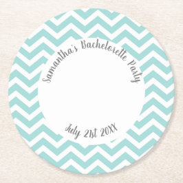 ターコイズと白のシェブロンパーティー ラウンドペーパーコースター