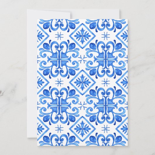 ターコイズと白のモロッコ風パターンが特徴的なイスラム教のウェディング 招待状 (裏面)