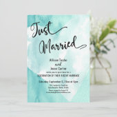 ターコイズと白の水彩ハート 結婚しました 招待状 (スタンド正面)