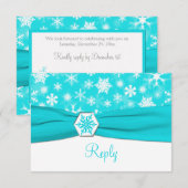 ターコイズと白の雪の結晶 ウェディング返信カード 招待状 (正面/裏面)
