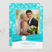 ターコイズと白の雪の結晶 写真 ありがとうカード - フラット 招待状 (正面/裏面)