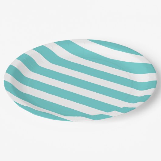 ターコイズと白ストライプ色 ペーパープレート (アングル)