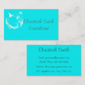 ターコイズと白フローラ蝶の名刺 名刺 (正面/裏面)