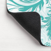 ターコイズと白レトロの花と渦巻きデザイン マウスパッド (コーナー)