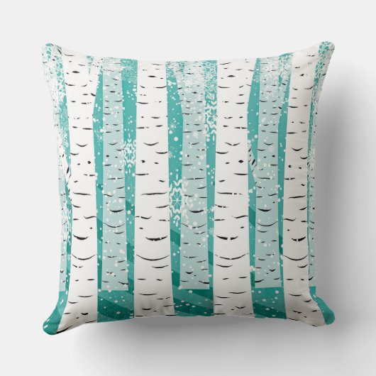 ターコイズと白樺の木の木と雪 クッション (裏面)