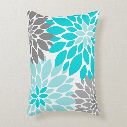 ターコイズと白菊の花柄 アクセントクッション (正面(垂直))