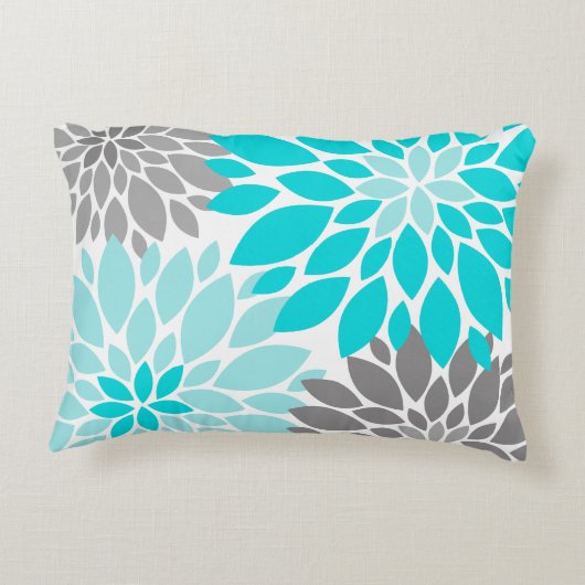 ターコイズと白菊の花柄 アクセントクッション (裏面)