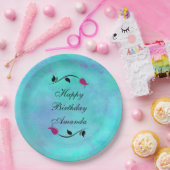 ターコイズと紫と赤バラ誕生日 ペーパープレート (パーティー)