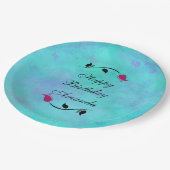 ターコイズと紫と赤バラ誕生日 ペーパープレート (アングル)