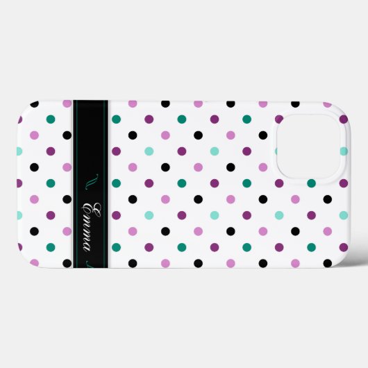 ターコイズと紫のドッツのカスタムiPadエアケース Case-Mate iPhoneケース (裏面 (横))