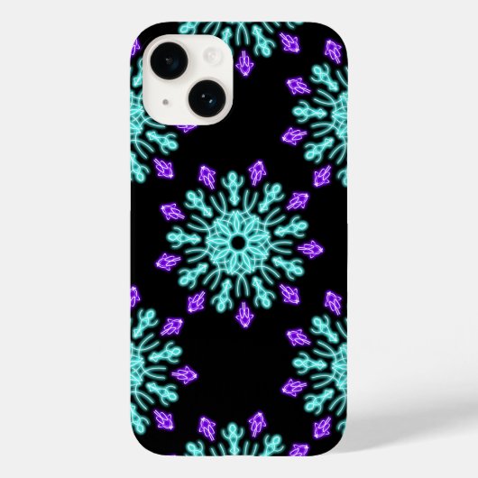 ターコイズと紫のネオンの花 Case-Mate iPhoneケース (裏面)