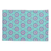 ターコイズと紫のフローラマンダラアンドスターズ 枕カバー (裏面)