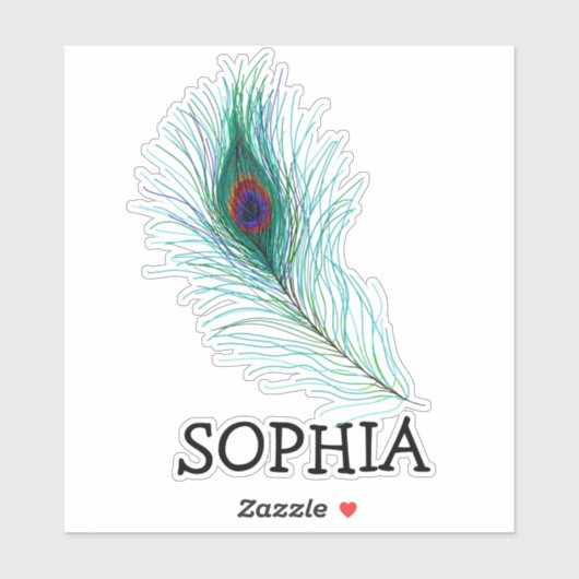 ターコイズと紫の孔雀の羽名ラベル シール (シート)
