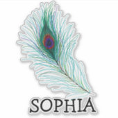 ターコイズと紫の孔雀の羽名ラベル シール (正面)