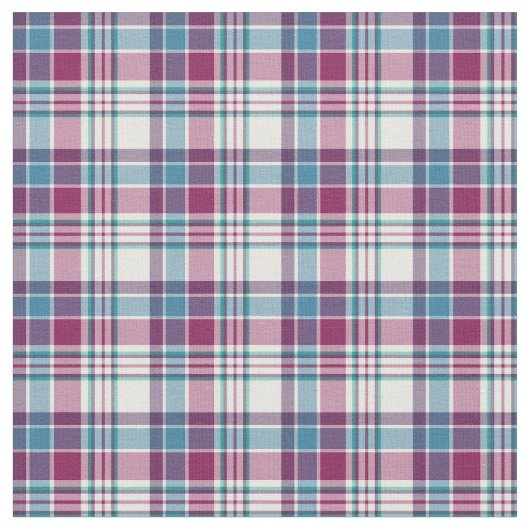 ターコイズと紫の格子模様 ファブリック (クローズアップ)