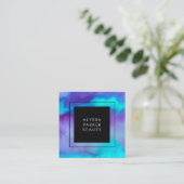 ターコイズと紫の水の色のスプラッシュ（黒） スクエア名刺 (スタンド正面)