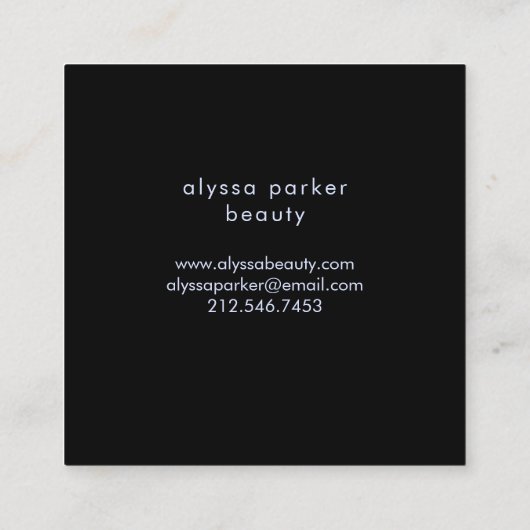 ターコイズと紫の水の色のスプラッシュ（黒） スクエア名刺 (裏面)