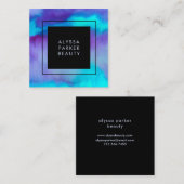 ターコイズと紫の水の色のスプラッシュ（黒） スクエア名刺 (正面/裏面)