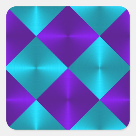 ターコイズと紫色のメタリック調の正方形 スクエアシール (正面)
