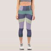 ターコイズと紫色の波状のストライプ カプリレギンス (正面)