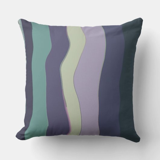 ターコイズと紫色の波状のストライプ クッション (正面)