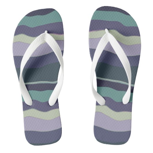 ターコイズと紫色の波状のストライプ ビーチサンダル (フットベッド)