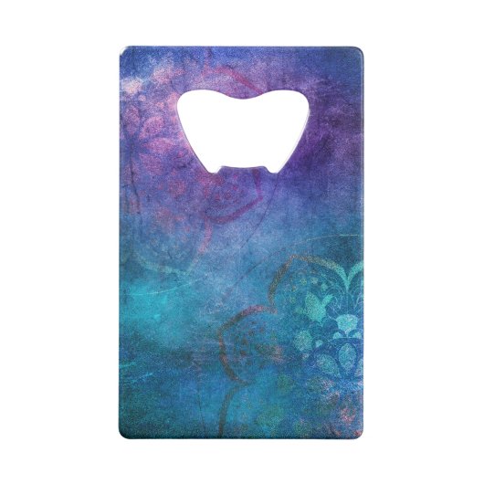 ターコイズと緑エレガント蓮の花 クレジットカード栓抜き (裏面)