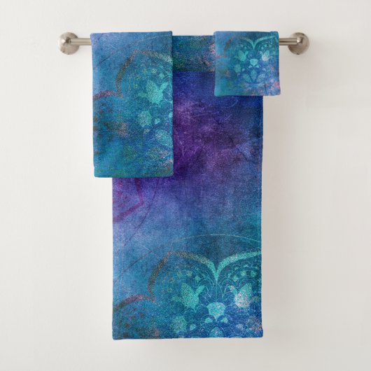 ターコイズと緑エレガント蓮の花 バスタオルセット (インサイチュ)