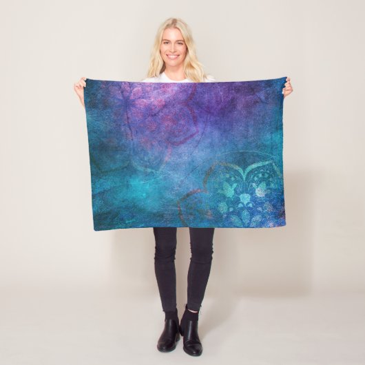 ターコイズと緑エレガント蓮の花 フリースブランケット (インサイチュ)