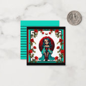 ターコイズと赤いバラのスカルコレクション ノートカード (正面/裏面インサイチュ)