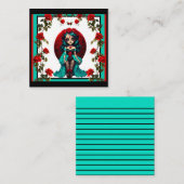 ターコイズと赤いバラのスカルコレクション ノートカード (正面/裏面)