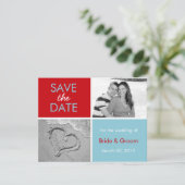 ターコイズと赤い日付の写真カードを保存 セーブザデート (スタンド正面)