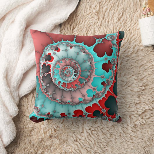 ターコイズと赤い緩和曲線抽象芸術 クッション (ブランケット)