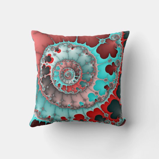 ターコイズと赤い緩和曲線抽象芸術 クッション (裏面)