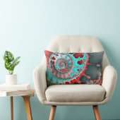 ターコイズと赤い緩和曲線抽象芸術 ランバークッション (椅子)