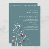 ターコイズと赤のウィンター スノー ベイビー シャワー 招待状 (正面/裏面)