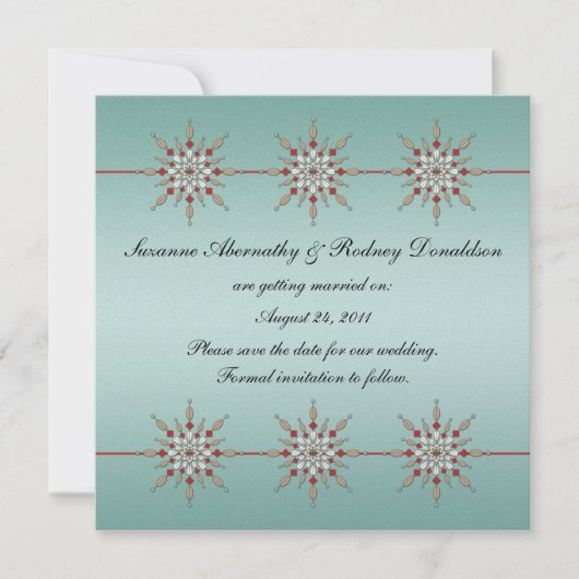 ターコイズと赤のオーナメント Save The Date セーブザデート (正面)