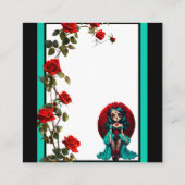 ターコイズと赤のバラのスカル飾り エンクロージャーカード (裏面)