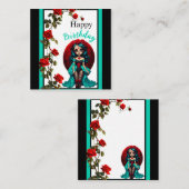 ターコイズと赤のバラのスカル飾り エンクロージャーカード (正面/裏面)